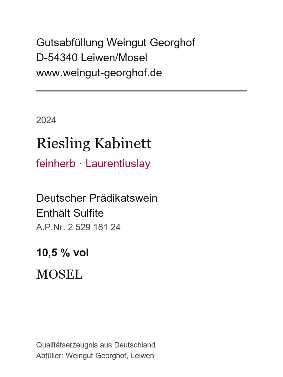 Rückseitenetikett 2024er Riesling Kabinett Laurentiuslay
