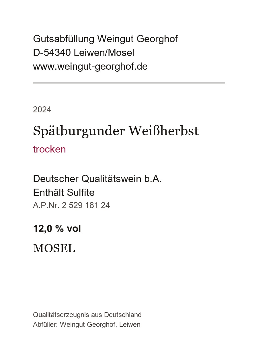 Rückseitenetikett 2024er Spätburgunder Weißherbst trocken